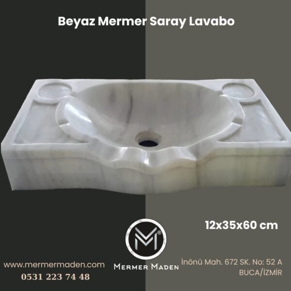 Beyaz Mermer Saray Lavabo | Modern ve Şık Doğal Taş Lavabo