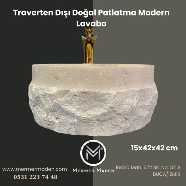 Traverten Dışı Doğal Patlatma Modern Lavabo | Modern ve Şık Doğal Taş Lavabo