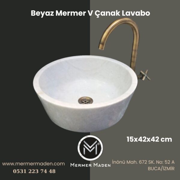 Beyaz Mermer V Çanak Lavabo | Modern ve Şık Doğal Taş Lavabo