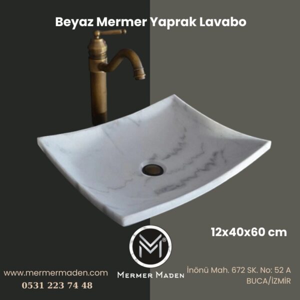 Beyaz Mermer Yaprak Lavabo | Modern ve Şık Doğal Taş Lavabo