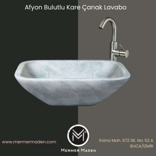 Afyon Bulutlu Kare Çanak Lavabo | Modern ve Şık Doğal Taş Lavabo