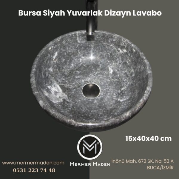 Bursa Siyah Yuvarlak Dizayn Lavabo| Modern ve Şık Doğal Taş Lavabo
