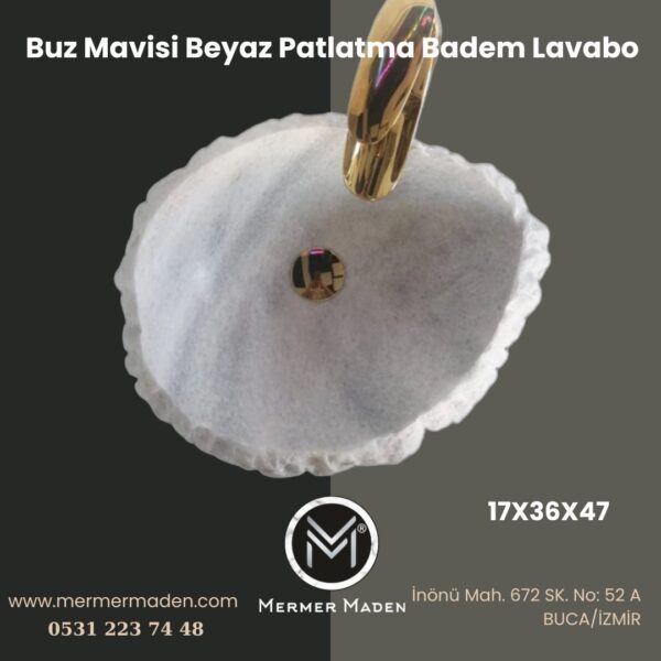 Buz Mavisi Beyaz Patlatma Badem Lavabo | Modern ve Şık Doğal Taş Lavabo
