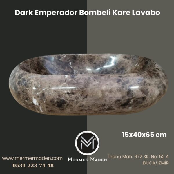 Dark Emperador Bombeli Kare Lavabo | Modern ve Şık Doğal Taş Lavabo