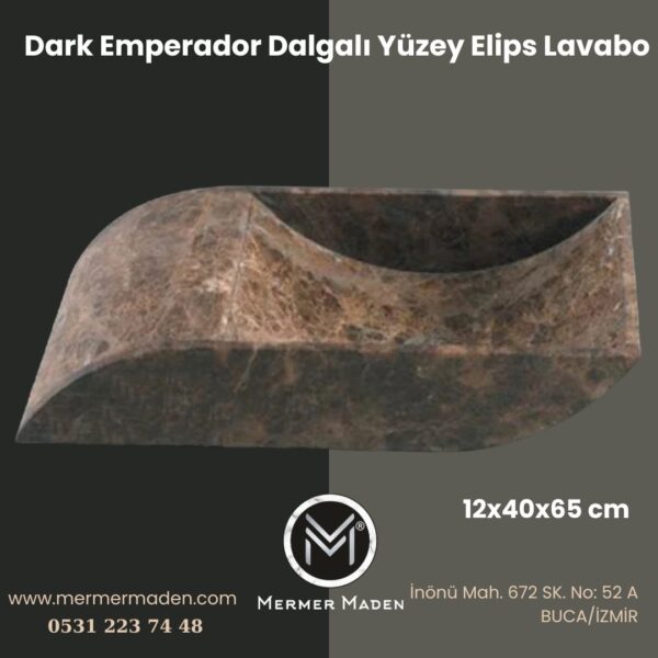 Dark Emperador Dalgalı Yüzey Elips Lavabo | Modern ve Şık Doğal Taş Lavabo