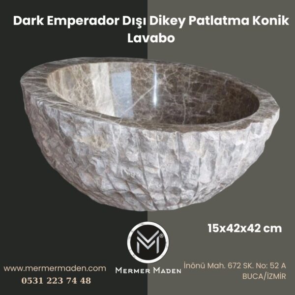 Dark Emperador Dışı Dikey   Konik Lavabo | Modern ve Şık Doğal Taş Lavabo