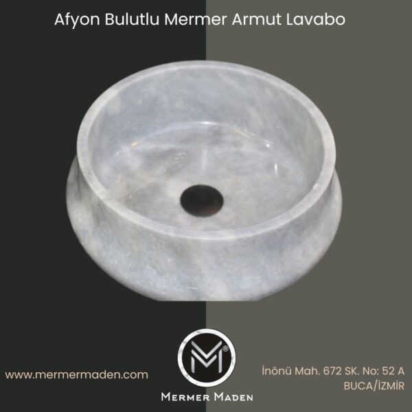 Afyon Bulutlu Mermer Armut Lavabo | Modern ve Şık Doğal Taş Lavabo