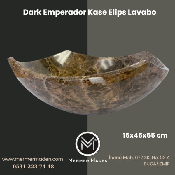 Dark Emperador Kase Elips Lavabo | Modern ve Şık Doğal Taş Lavabo