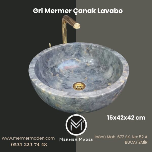 Gri Mermer Çanak Lavabo | Modern ve Şık Doğal Taş Lavabo