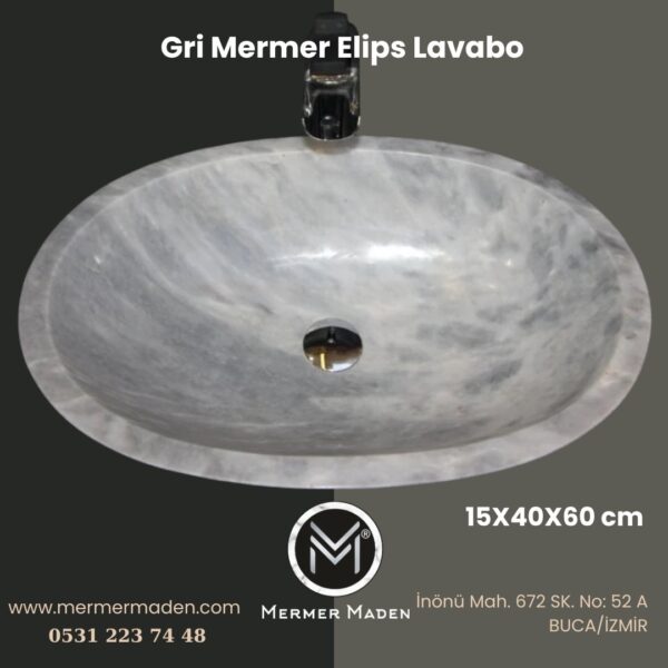 Gri Mermer Elips Lavabo | Modern ve Şık Doğal Taş Lavabo