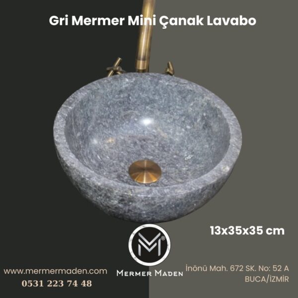 Gri Mermer Mini Çanak Lavabo | Modern ve Şık Doğal Taş Lavabo