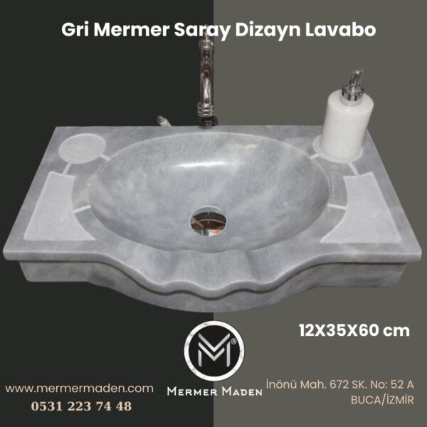 Gri Mermer Saray Dizayn Lavabo | Modern ve Şık Doğal Taş Lavabo