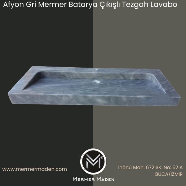 Afyon Gri Mermer Batarya Çıkışlı Tezgah Lavabo | Modern ve Şık Doğal Taş Lavabo