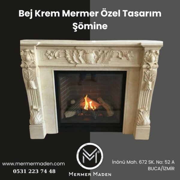 Bej Krem Mermer Özel Tasarım Şömine