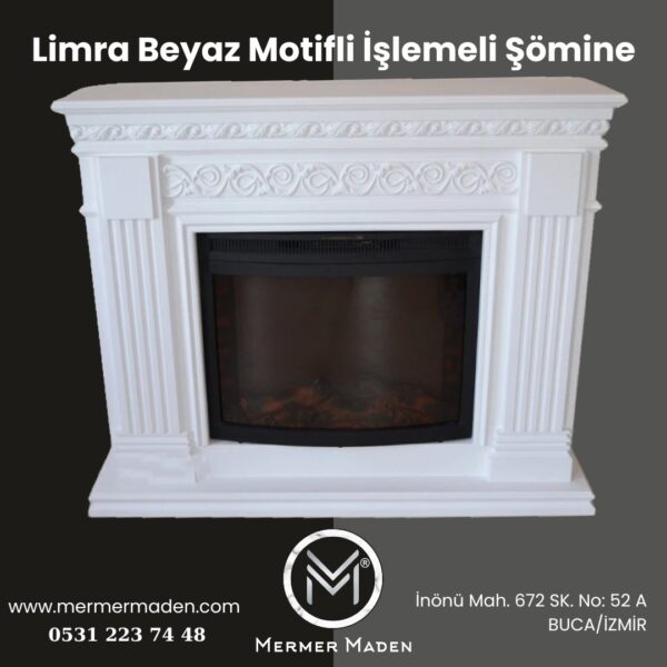 Limra Beyaz Motifli İşlemeli Şömine