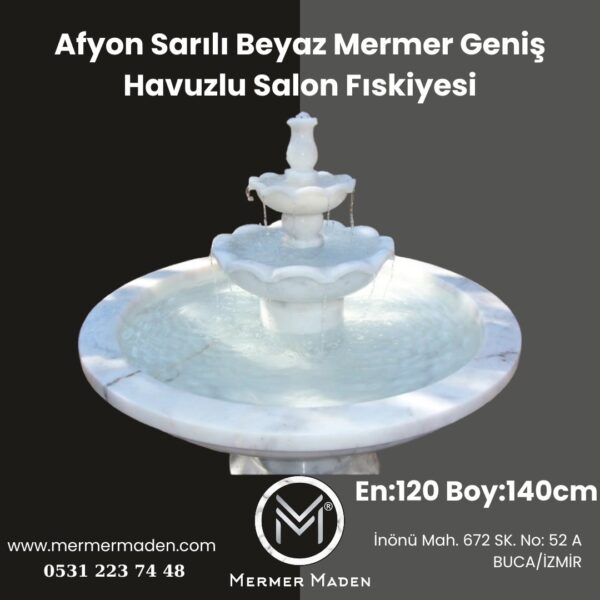 Afyon Sarılı Beyaz Mermer Geniş Havuzlu Salon Fıskiyesi