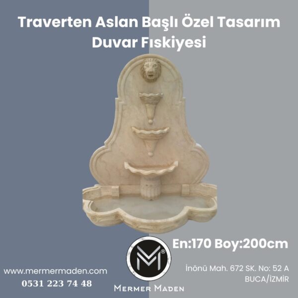 Traverten Aslan Başlı Özel Tasarım Duvar Fıskiyesi