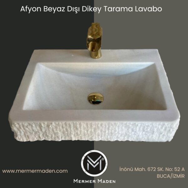 Afyon Beyaz Dışı Dikey Tarama Lavabo | Modern ve Şık Doğal Taş Lavabo