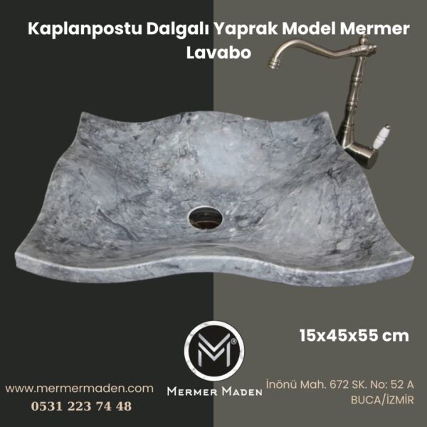 Kaplanpostu Dalgalı Yaprak Model Mermer Lavabo | Modern ve Şık Doğal Taş Lavabo