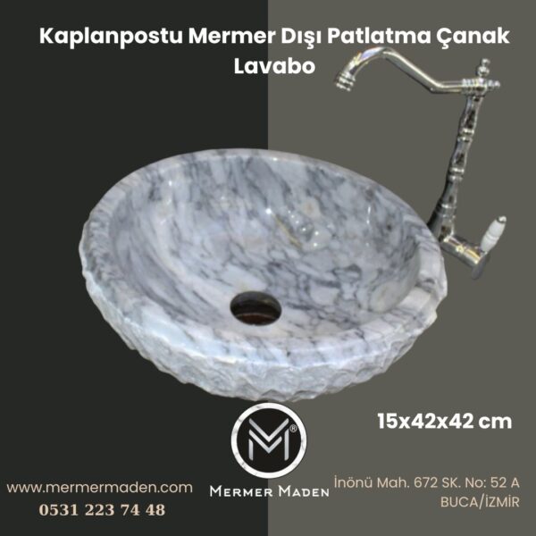 Kaplanpostu Mermer Dışı Patlatma Çanak Lavabo | Modern ve Şık Doğal Taş Lavabo