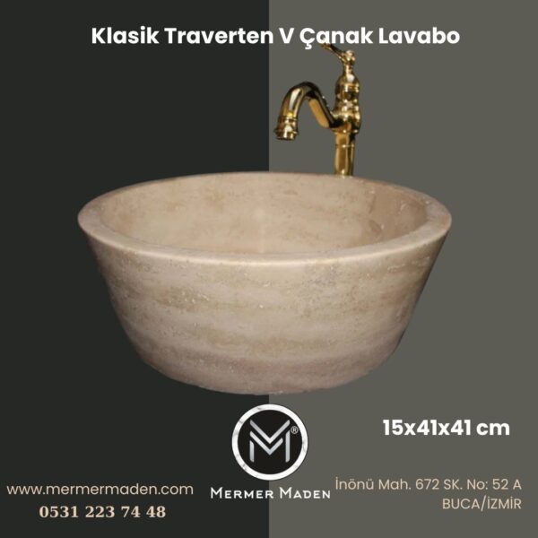 Klasik Traverten V Çanak Lavabo | Modern ve Şık Doğal Taş Lavabo