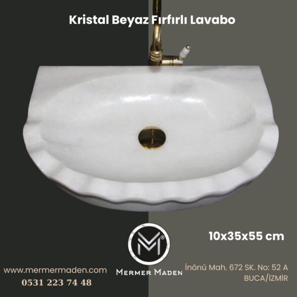 Kristal Beyaz Fırfırlı Lavabo | Modern ve Şık Doğal Taş Lavabo