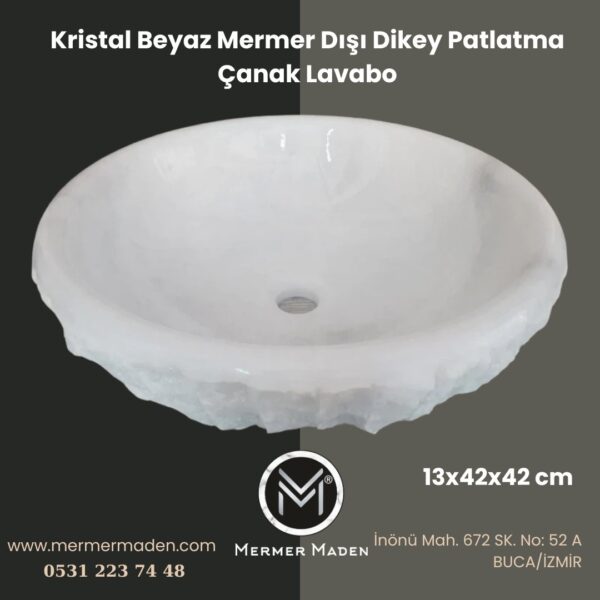 Kristal Beyaz Mermer Dışı Dikey Patlatma Çanak Lavabo | Modern ve Şık Doğal Taş Lavabo