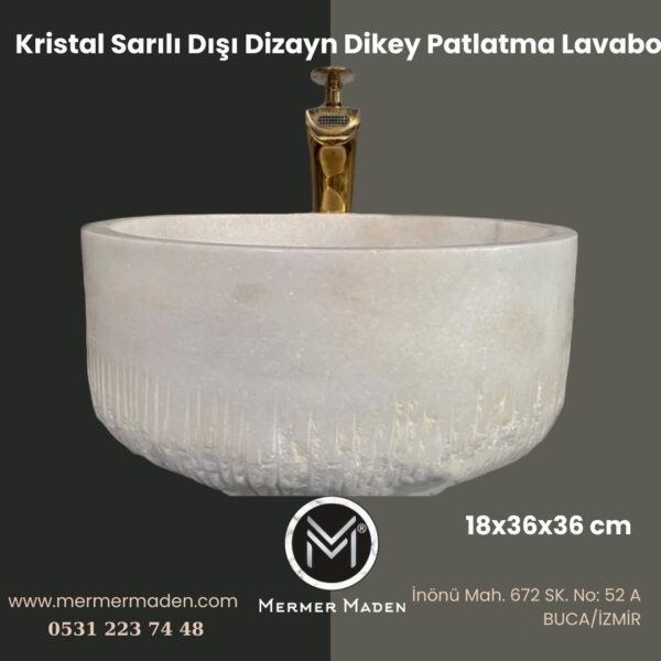 Kristal Sarılı Dışı Dizayn Dikey Patlatma Lavabo | Modern ve Şık Doğal Taş Lavabo