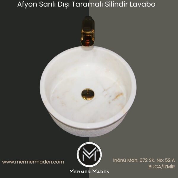 Afyon Sarılı Dışı Taramalı Silindir Lavabo | Modern ve Şık Doğal Taş Lavabo