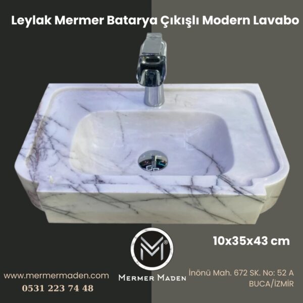 Leylak Mermer Batarya Çıkışlı Modern Lavabo | Modern ve Şık Doğal Taş Lavabo