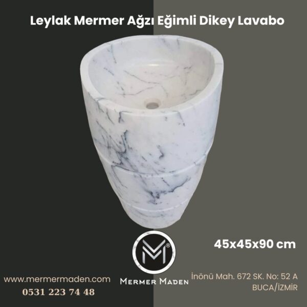 Leylak Mermer Ağzı Eğimli Dikey Lavabo | Modern ve Şık Doğal Taş Lavabo
