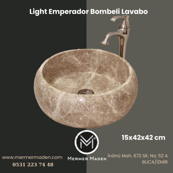 Light Emperador Bombeli Lavabo | Modern ve Şık Doğal Taş Lavabo
