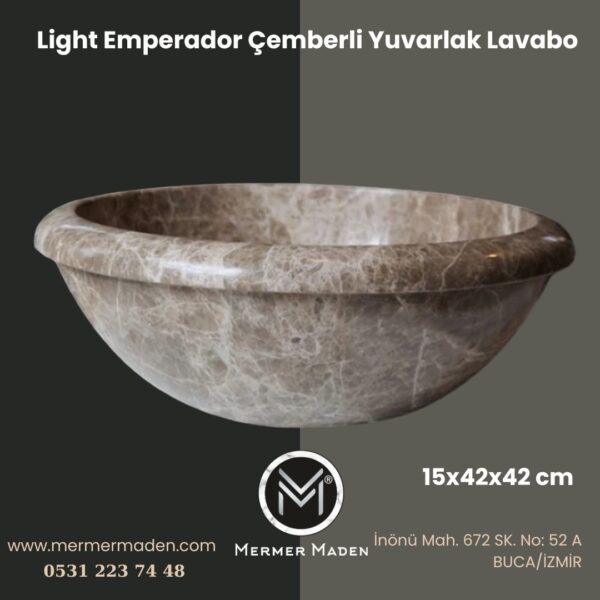 Light Emperador Çemberli Yuvarlak Lavabo | Modern ve Şık Doğal Taş Lavabo