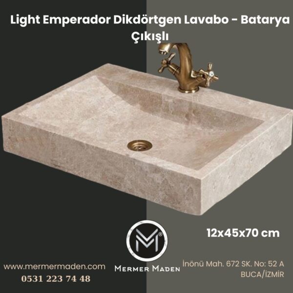 Light Emperador Dikdörtgen Lavabo - Batarya Çıkışlı | Modern ve Şık Doğal Taş Lavabo