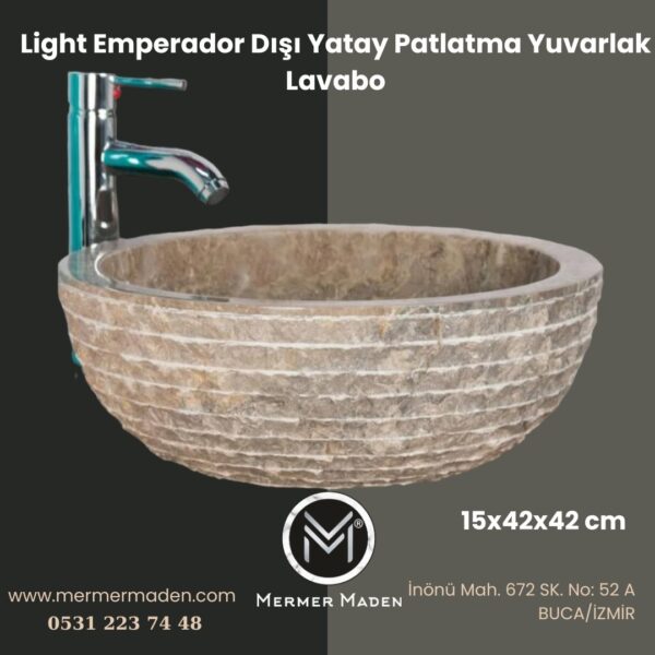 Light Emperador Dışı Yatay Patlatma Yuvarlak Lavabo | Modern ve Şık Doğal Taş Lavabo