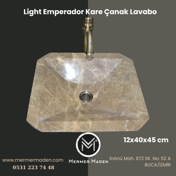 Light Emperador Kare Çanak Lavabo | Modern ve Şık Doğal Taş Lavabo