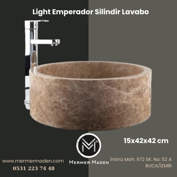 Light Emperador Silindir Lavabo | Modern ve Şık Doğal Taş Lavabo