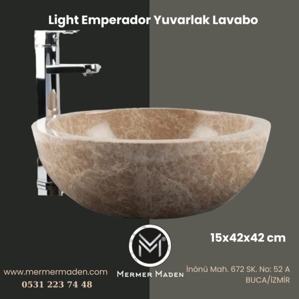 Light Emperador Yuvarlak Lavabo | Modern ve Şık Doğal Taş Lavabo
