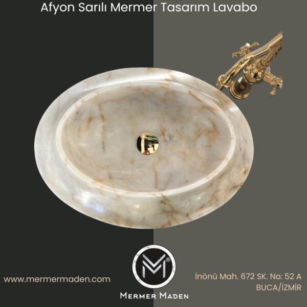Afyon Sarılı Mermer Tasarım Lavabo | Modern ve Şık Doğal Taş Lavabo