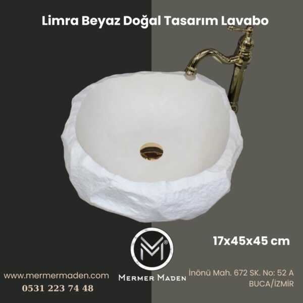 Limra Beyaz Doğal Tasarım Lavabo | Modern ve Şık Doğal Taş Lavabo