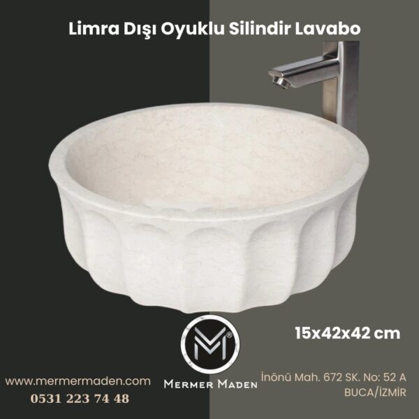 Limra Dışı Oyuklu Silindir Lavabo | Modern ve Şık Doğal Taş Lavabo