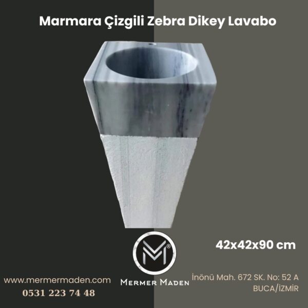 Marmara Çizgili Zebra Dikey Lavabo | Modern ve Şık Doğal Taş Lavabo