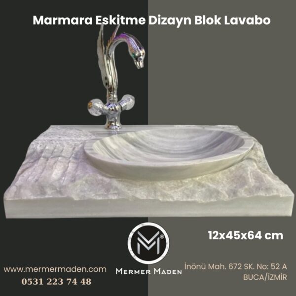 Marmara Eskitme Dizayn Blok Lavabo | Modern ve Şık Doğal Taş Lavabo