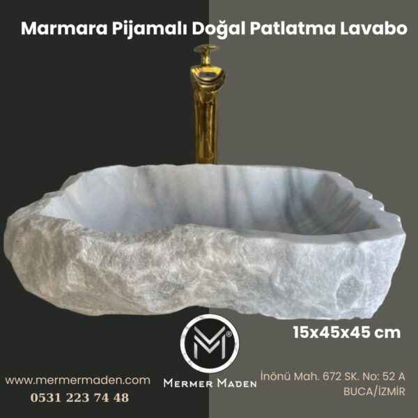 Marmara Pijamalı Doğal Patlatma Lavabo | Modern ve Şık Doğal Taş Lavabo