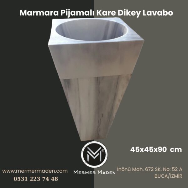 Marmara Pijamalı Kare Dikey Lavabo | Modern ve Şık Doğal Taş Lavabo