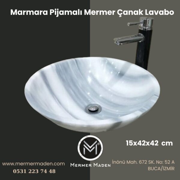 Marmara Pijamalı Mermer Çanak Lavabo | Modern ve Şık Doğal Taş Lavabo