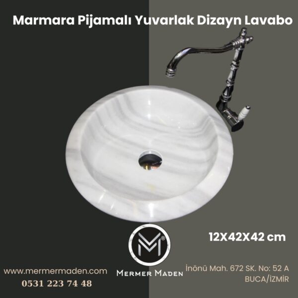 Marmara Pijamalı Yuvarlak Dizayn Lavabo | Modern ve Şık Doğal Taş Lavabo