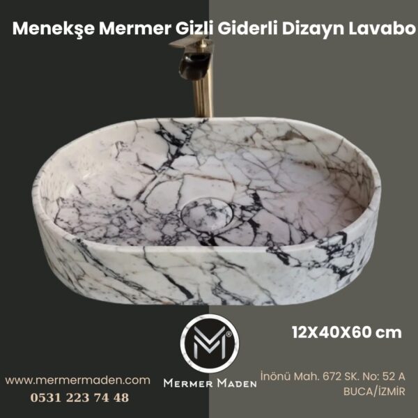 Menekşe Mermer Gizli Giderli Dizayn Lavabo | Modern ve Şık Doğal Taş Lavabo