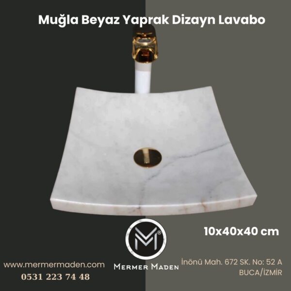 Muğla Beyaz Yaprak Dizayn Lavabo | Modern ve Şık Doğal Taş Lavabo