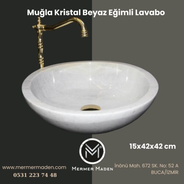 Muğla Kristal Beyaz Eğimli Lavabo | Modern ve Şık Doğal Taş Lavabo